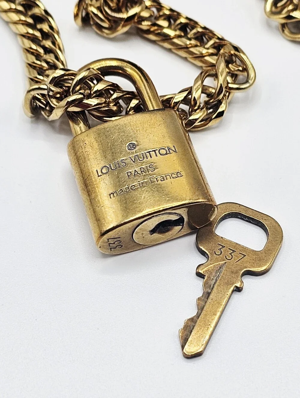 Louis Vuitton Brass Padlock and Key with Chain